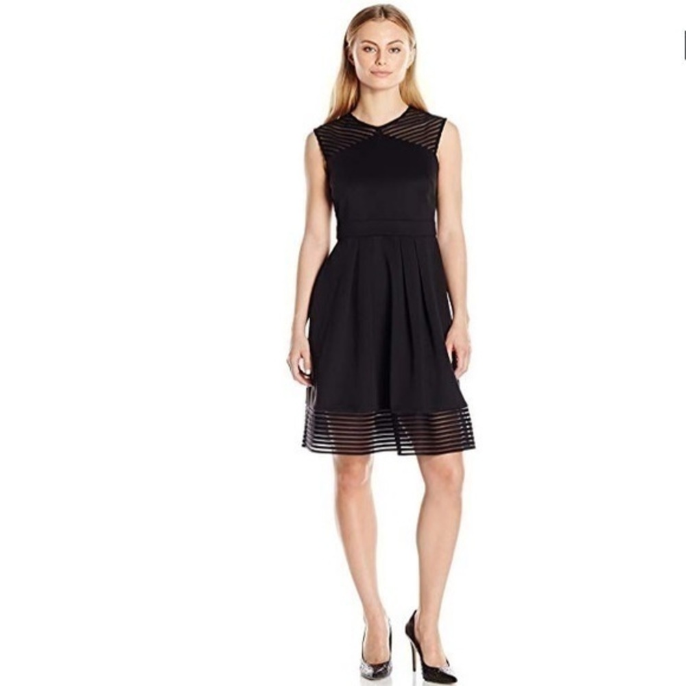Sandra Darren Extended Shoulder Shadow Stripe Dres